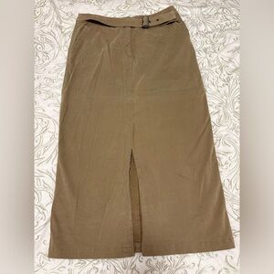 Talbots Vintage Women's Khaki Belted Skirt with Center Slit (Size 16)